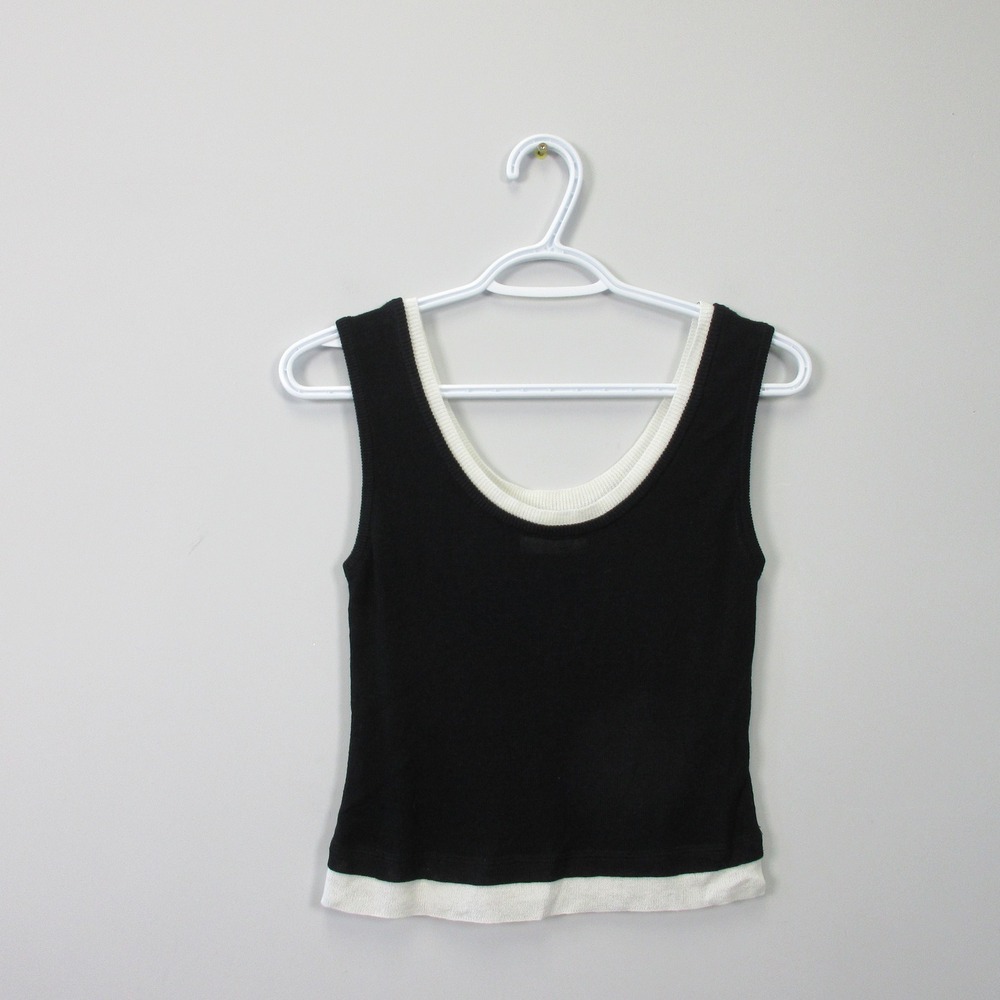 Black Tank Top with White Trim - Women's Sleeveless Top